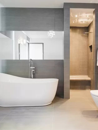 Modern grey and white bathroom design  