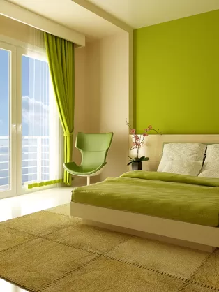 Monochromatic green bedroom idea  