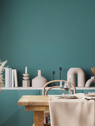 Deep blue-green dining room idea