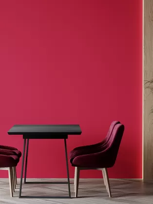 Red accent wall dining room idea  