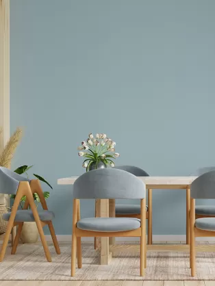 Cool-toned green and grey dining room  