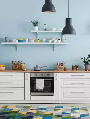 Calming blue kitchen room