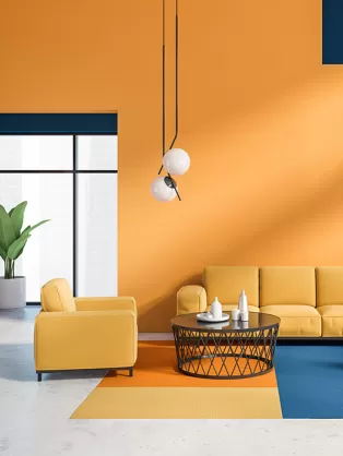Bright orange living room design 