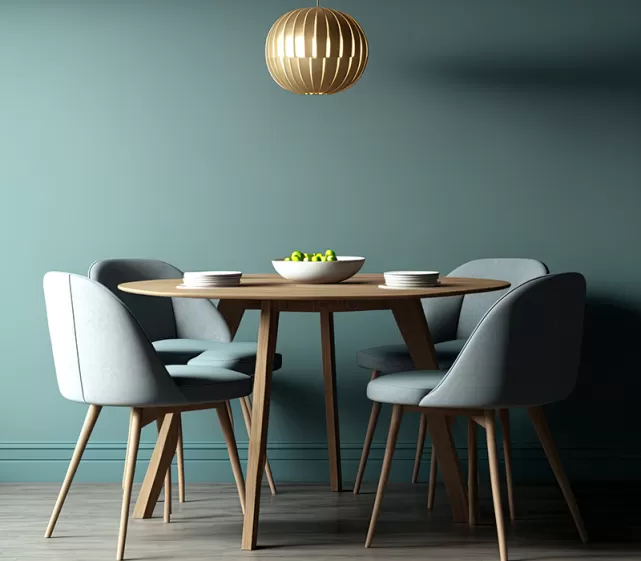 Energising green dining room idea  