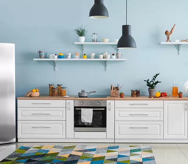 Calming blue kitchen room