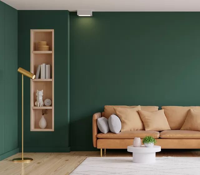 Deep green living room design 