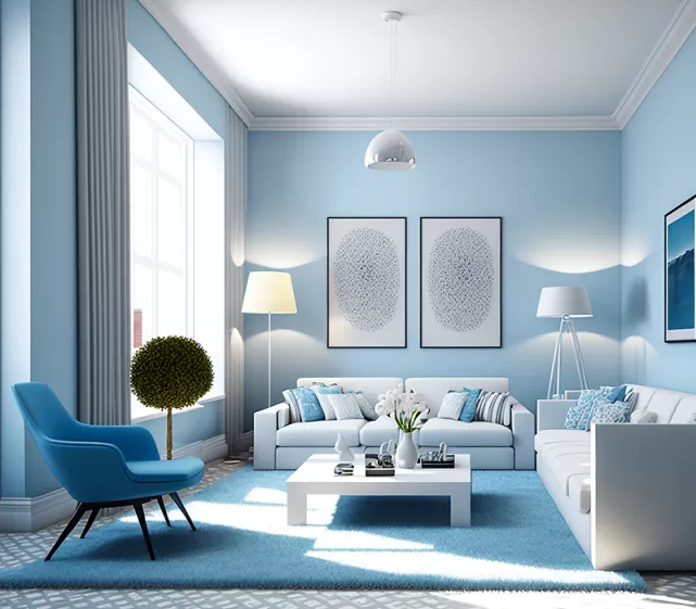 Monochromatic blue living room design idea 